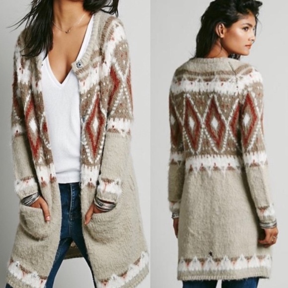 Free People Sweaters - Free People Frosted Fair Isle Cardigan Tan Color